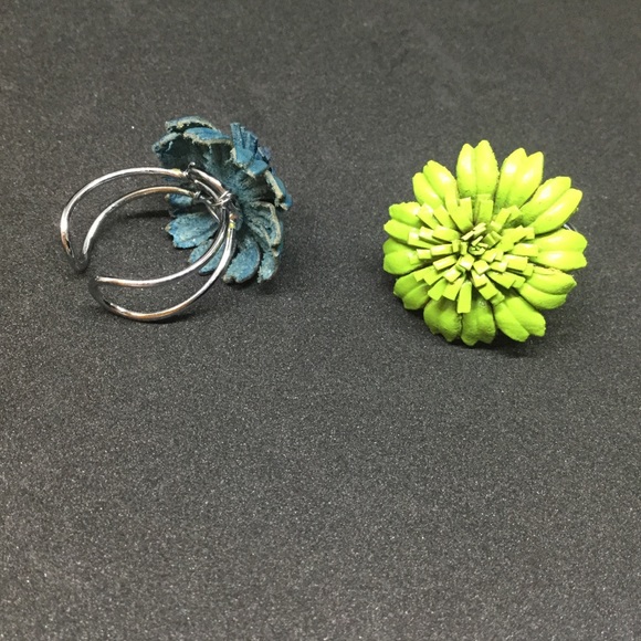 Collection of 4 adjustable leather flower rings - Picture 7 of 14